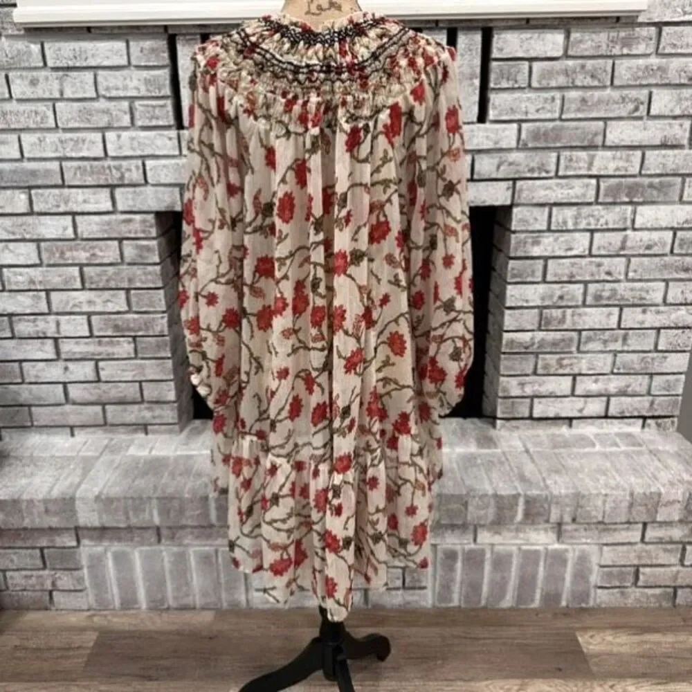 Free People Women's Keeping Up With Kara Floral Tunic Top Ivory Red Size Medium‎